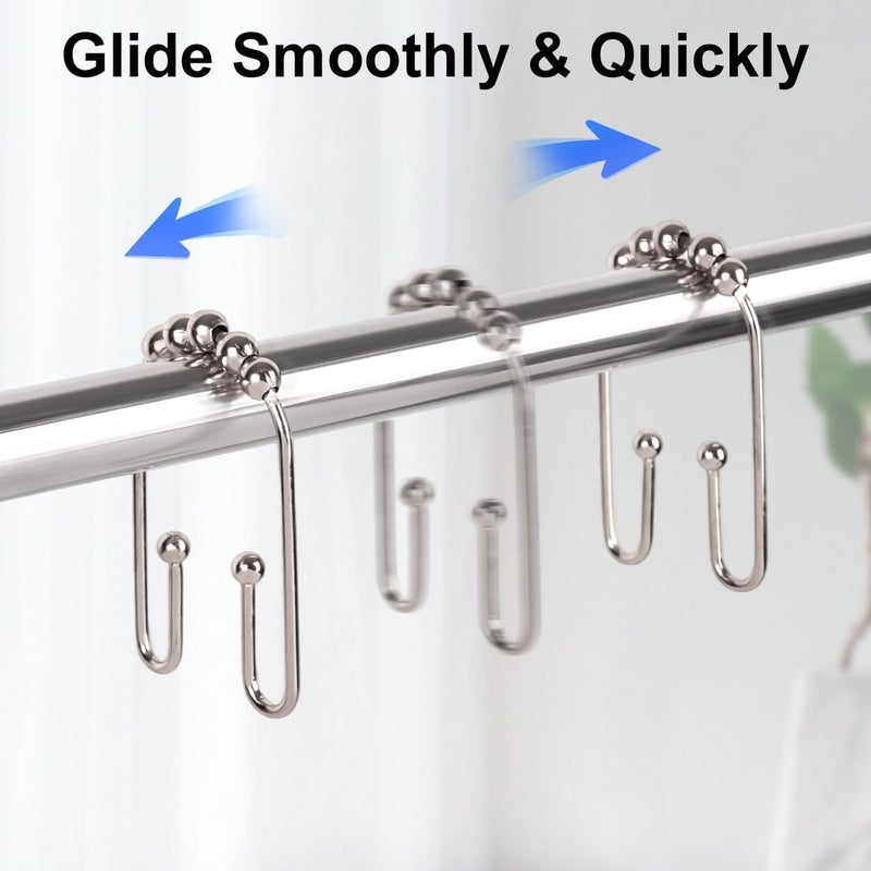 Resze U Shaped Shower Curtain Hooks Rings,12 Pcs Durable Rust Resistant Metal Shower Hooks, Double Glide Smoothly Anti-Drop Shower Rings for Shower Curtain Rod, Nickel - Image 4